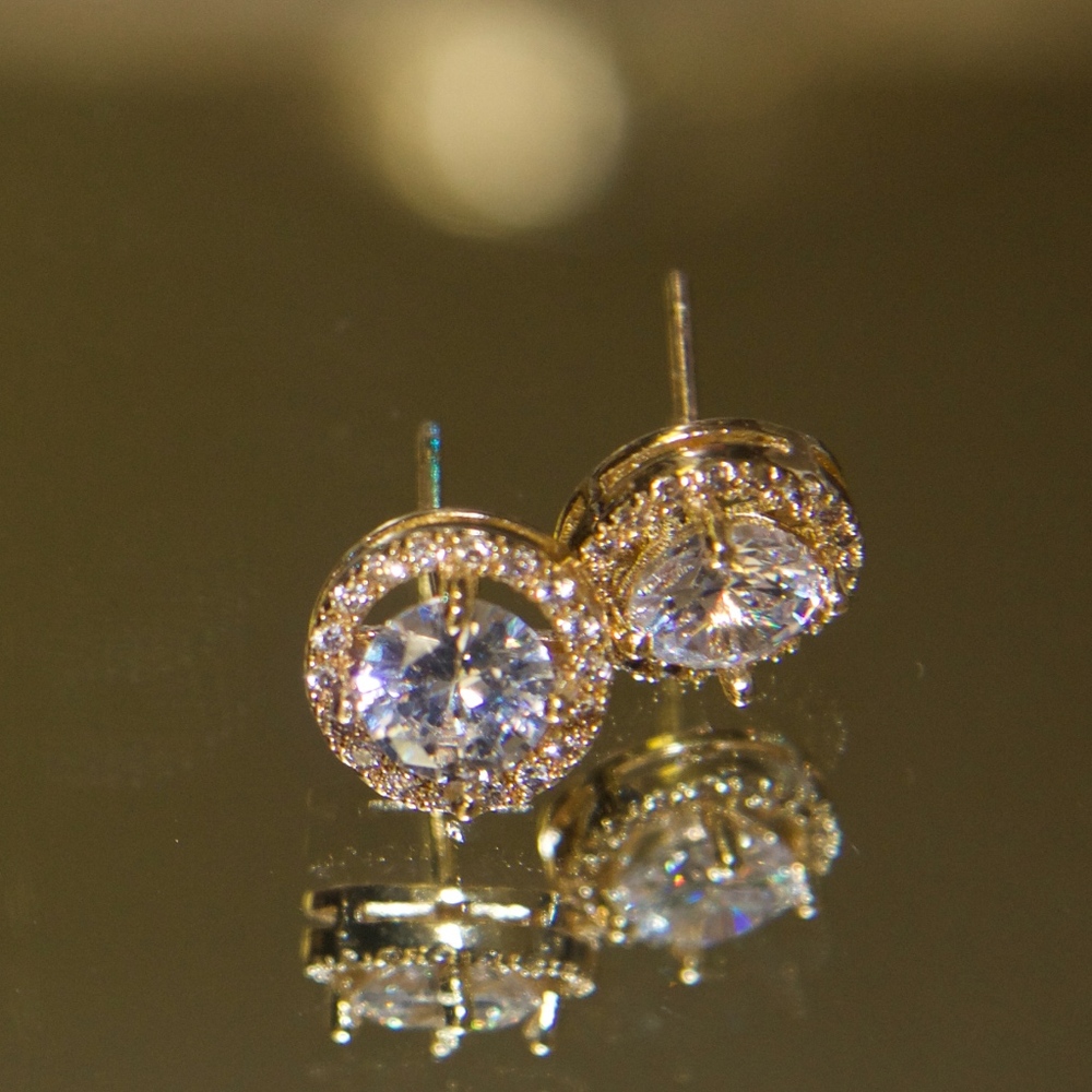 14kt Gold Dipped Swarovski Studs in Halo Setting - Picture 3 of 8
